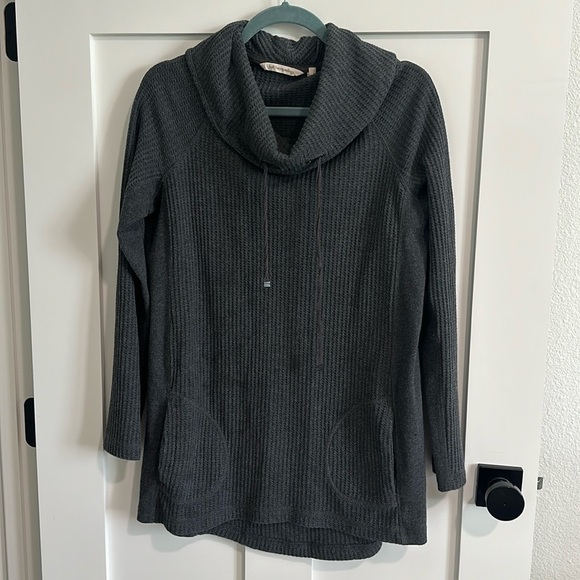 Soft Surroundings Women's M Cowl Neck Tunic Henley Charcoal Gray Waffle Knit - Picture 1 of 11